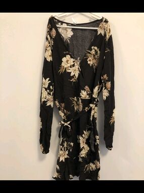 Xhilaration Black Floral Wrap Mini Dress